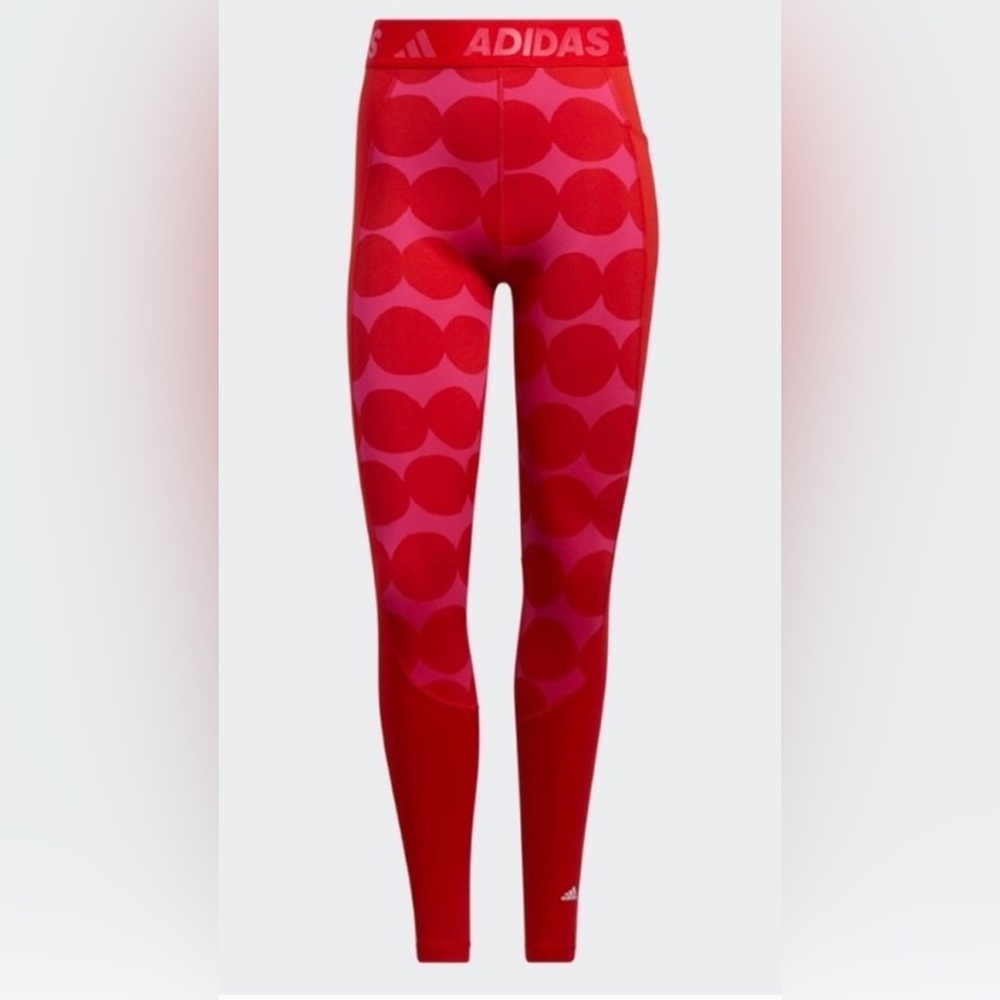 Adidas X Marimekko Red and Pink Dot Patterned Leggings Special Edition